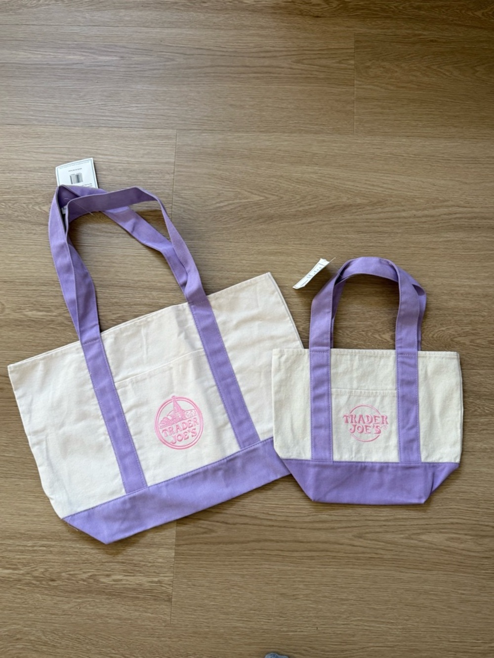 Bundle Lot/Set of 2 Trader Joe’s Spring Edition Large & Mini Lavender Tote Bag